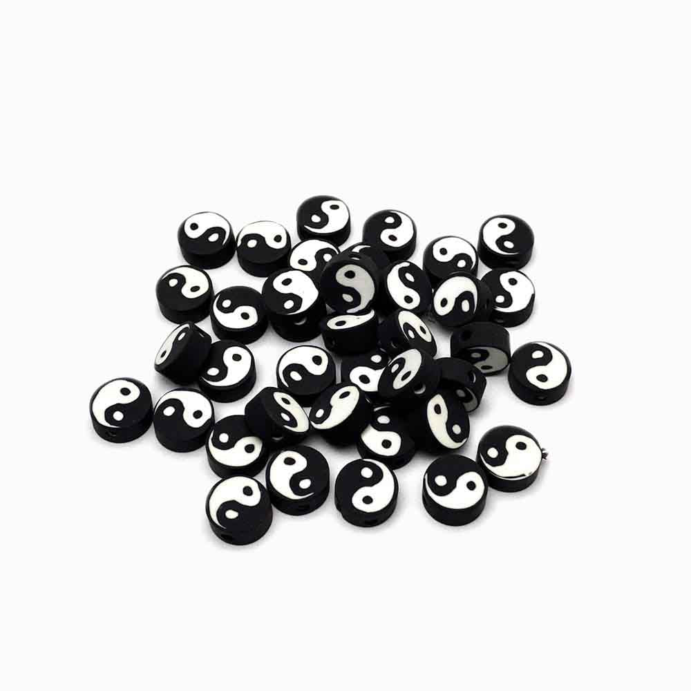 Pack 40 Contas de Borracha Yin Yang P/B