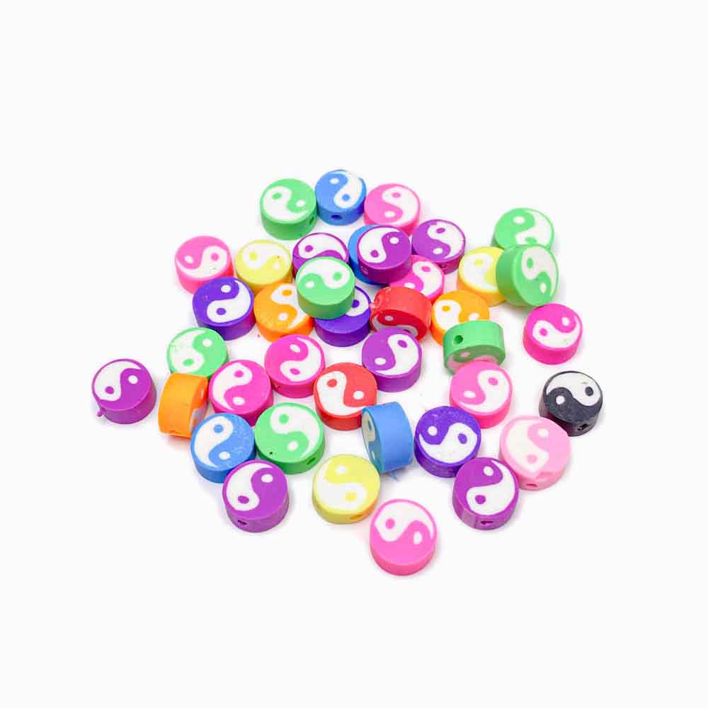 Pack 40 Contas de Borracha Yin Yang Colorido