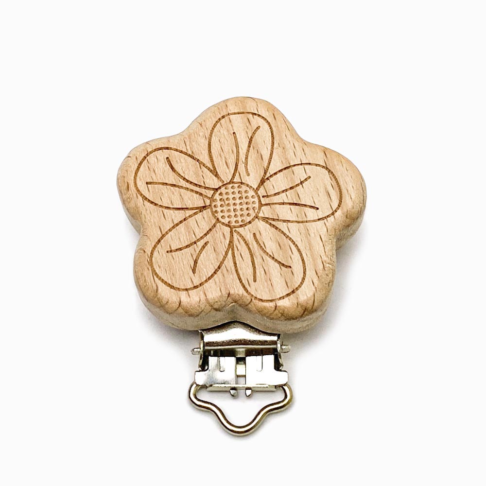 Mola para chupeta em madeira de faia design flor