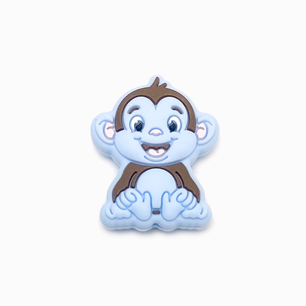 Contas de silicone para prendedor de chucha design macaco 30x24mm azul bebé