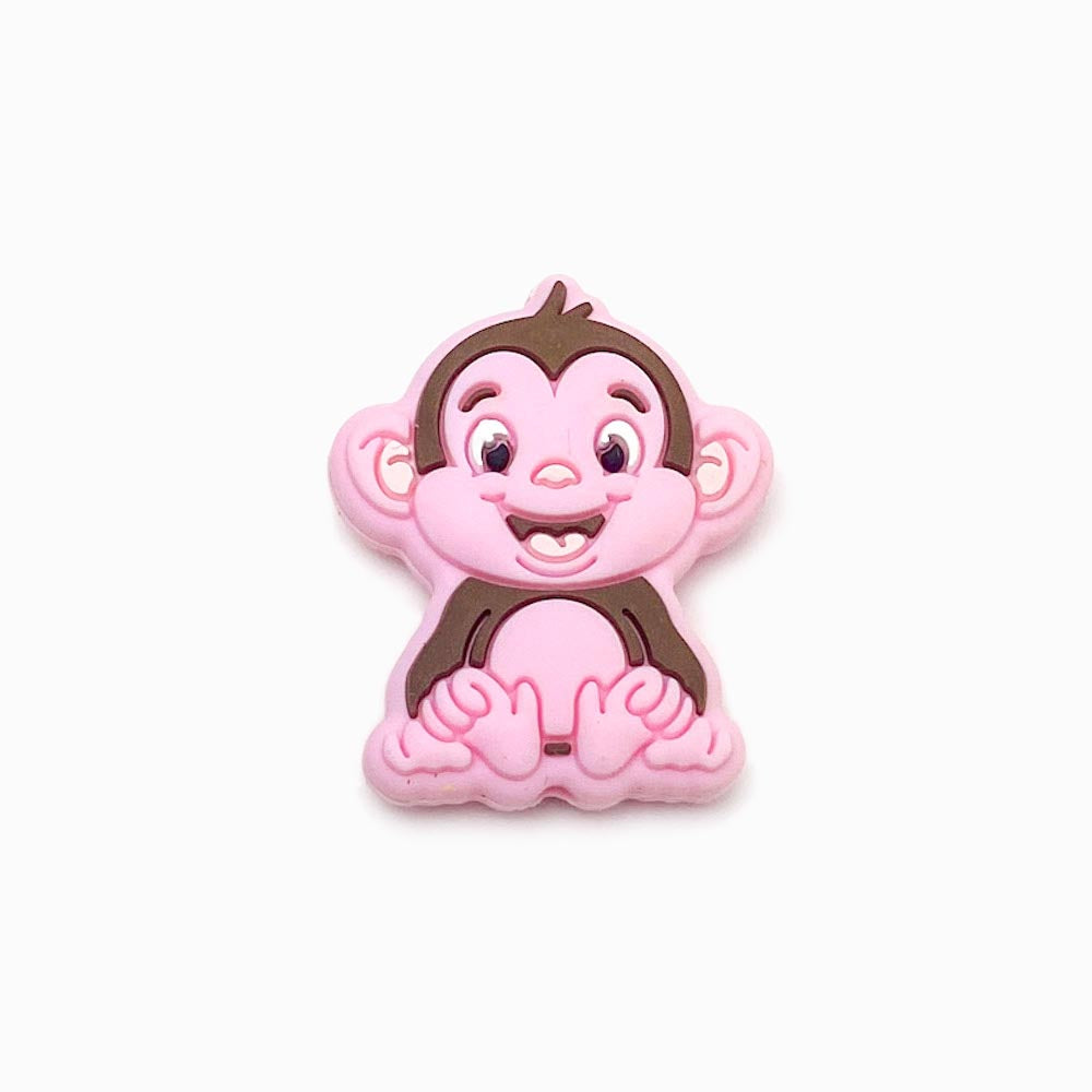 Contas de silicone para prendedor de chucha design macaco 30x24mm rosa bebé