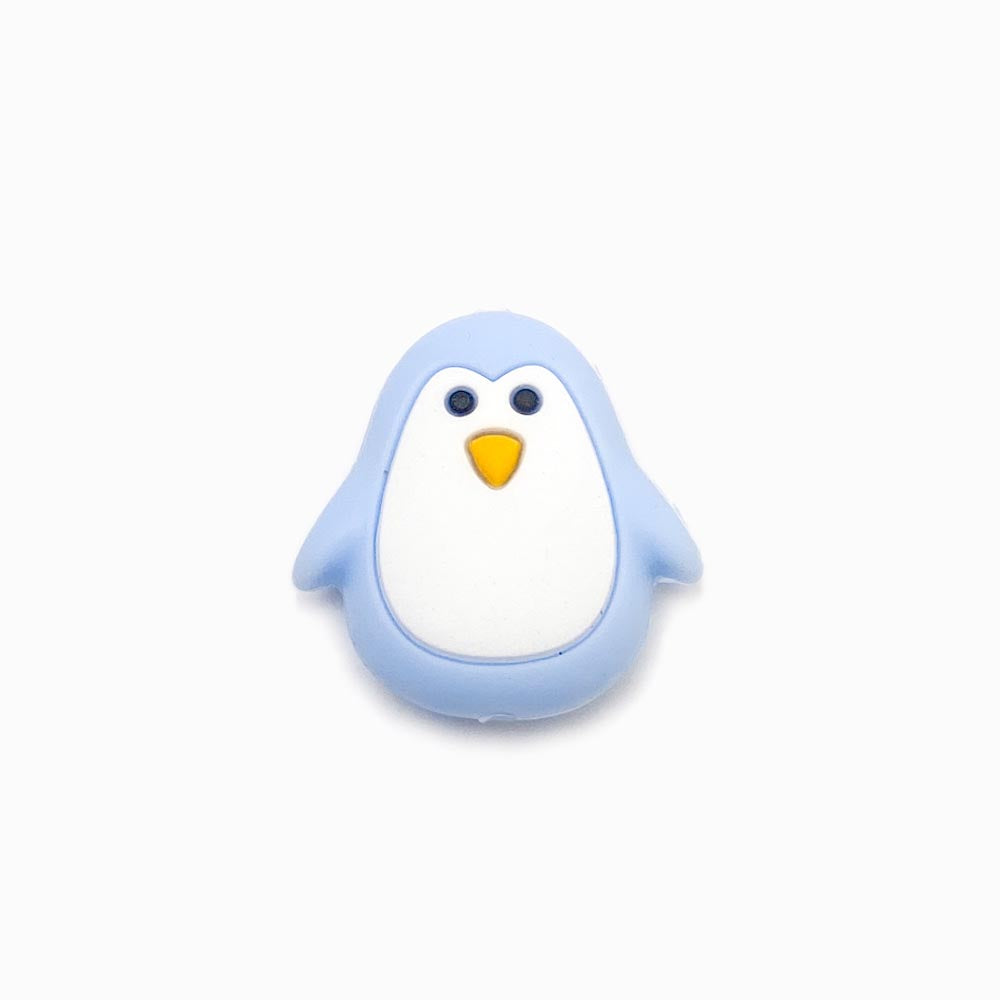 Contas de silicone para prendedor de chucha pinguim 25x25mm azul bebé