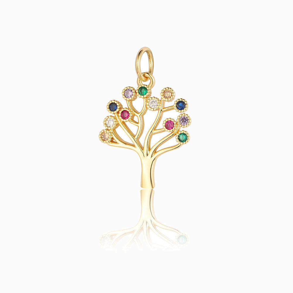Pendente Árvore da Vida 23x18mm - Latão Banhado a Ouro com Zircónia