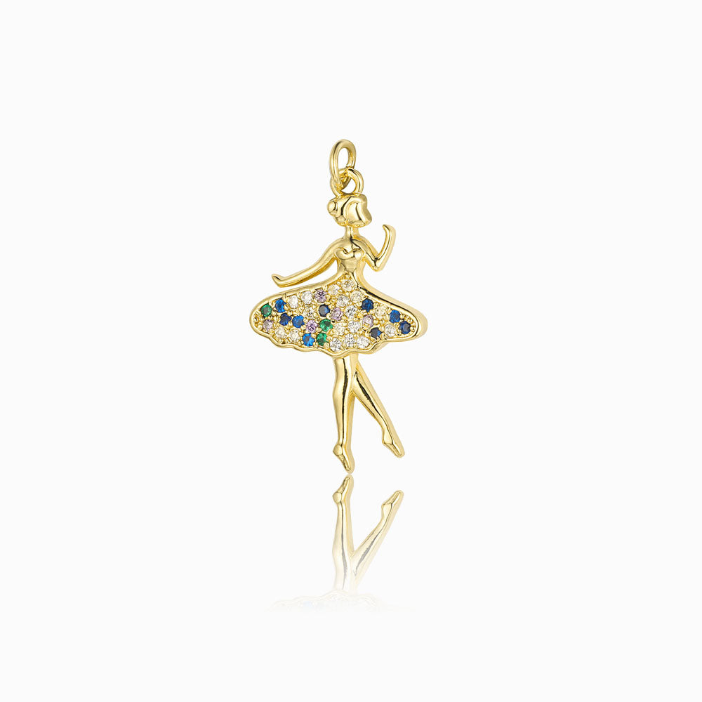 Pendente Bailarina 30x18mm - Latão Banhado a Ouro com Zircónia