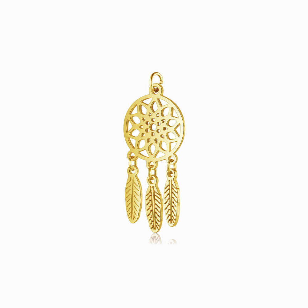 Pendente Caça Sonhos 35x14mm - Aço Inox Dourado com Acabamento Espelhado