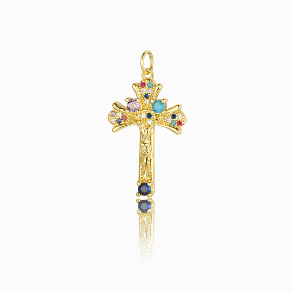 Pendente Cruz 30x18mm - Latão Banhado a Ouro com Zircónia