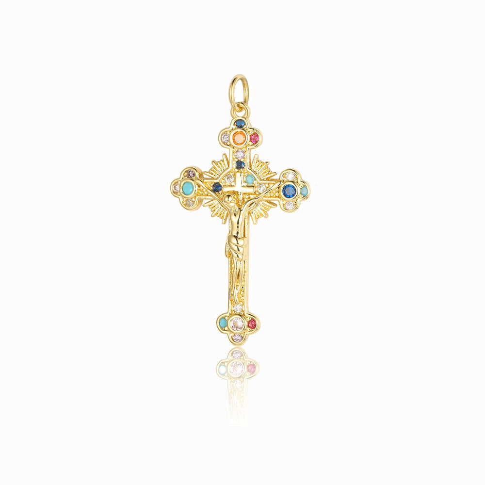 Pendente Cruz 33x19mm - Latão Banhado a Ouro com Zircónia