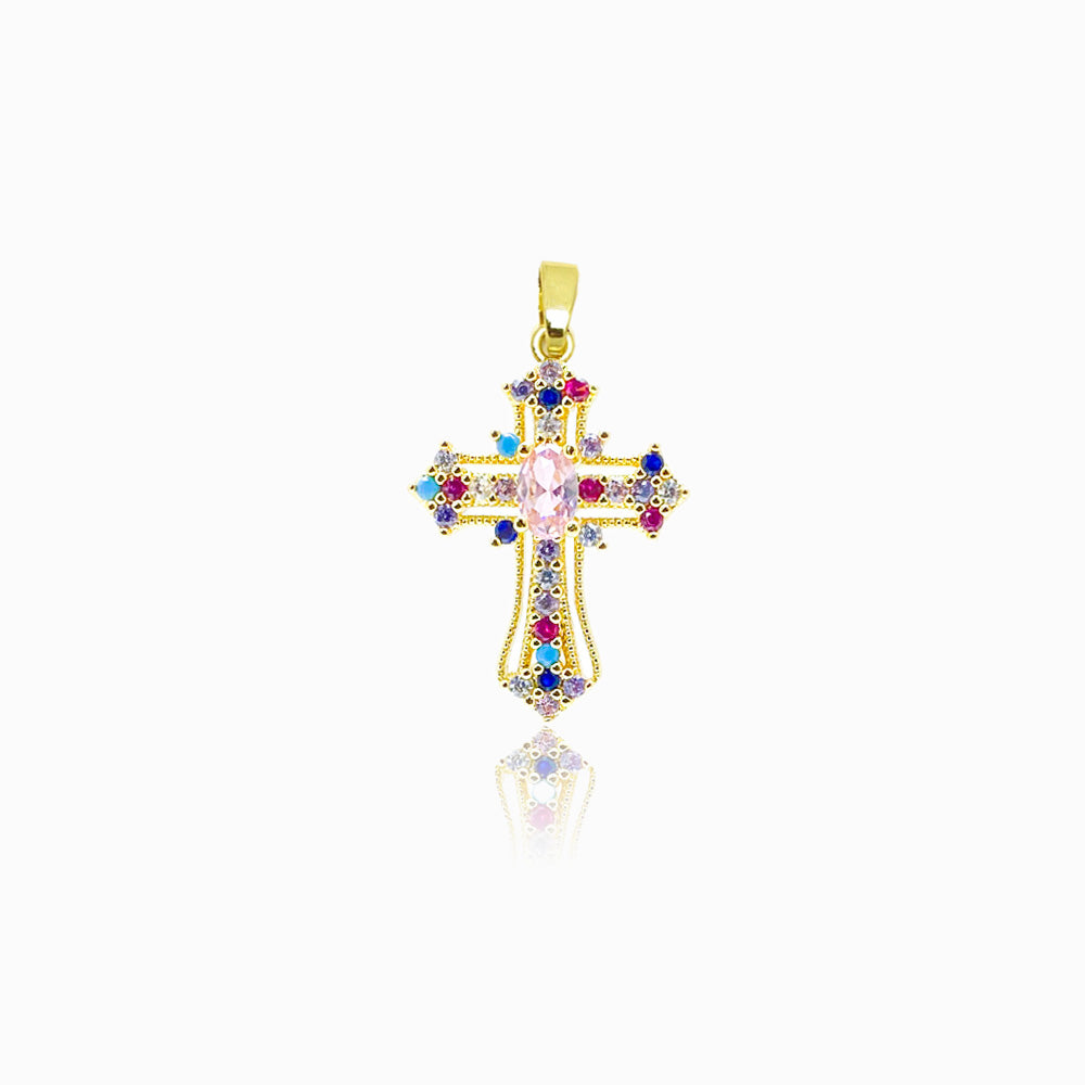 Pendente Cruz 26x18mm - Latão com Zircónia PD5082