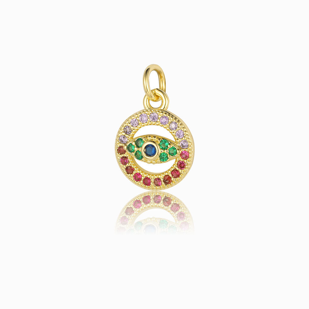 Pendente Olho Turco 15x12mm - Latão Banhado a Ouro com Zircónia