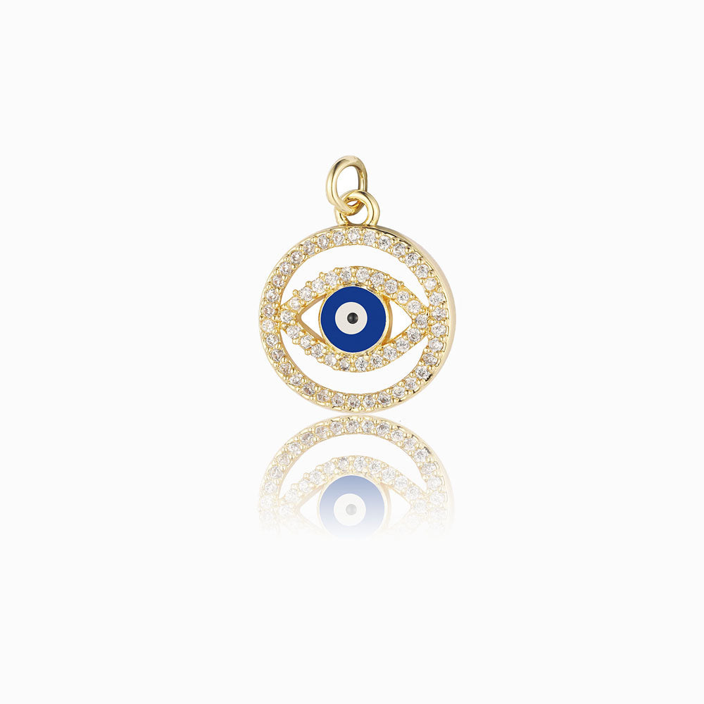 Pendente Olho Turco 18x16mm - Latão Banhado a Ouro com Zircónia