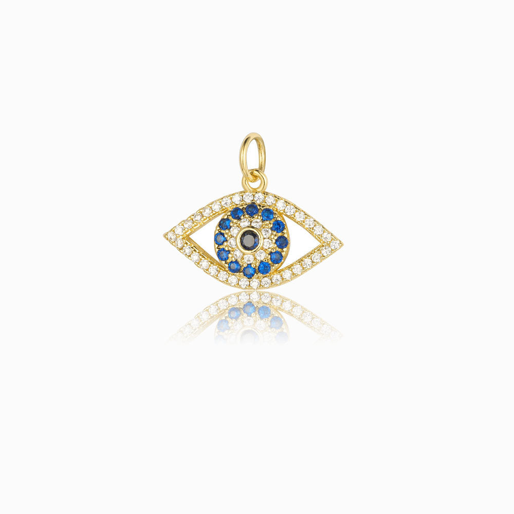 Pendente Olho Turco 22x15mm - Latão Banhado a Ouro com Zircónia