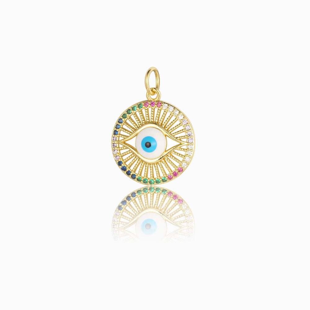 Pendente Olho Turco 22x19mm - Latão Banhado a Ouro com Zircónia
