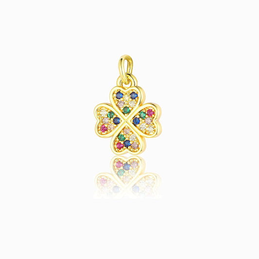 Pendente Trevo 14x12mm - Latão Banhado a Ouro com Zircónia