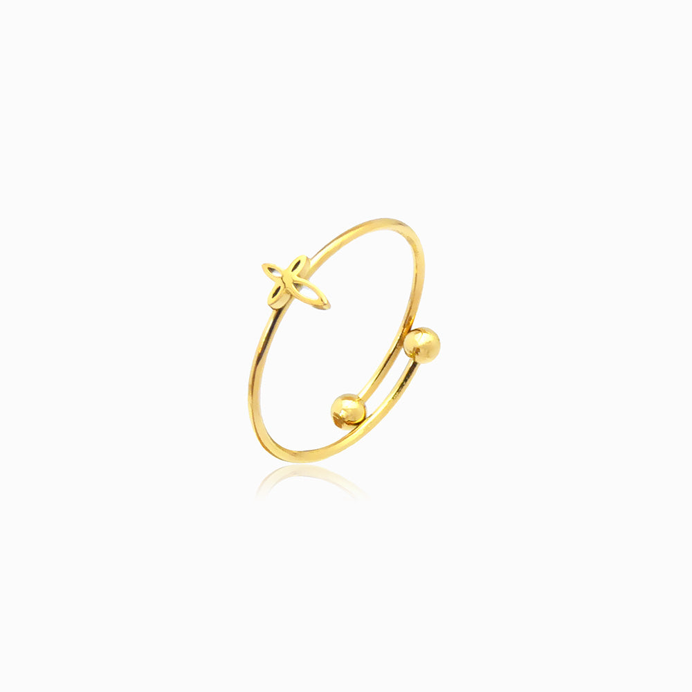 Anel Ajustável com Cruz JZ1453 - Aço Inox Dourado