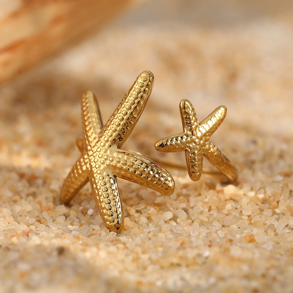 Um Anel Ajustável Estrela do Mar JZ1447 na Praia
