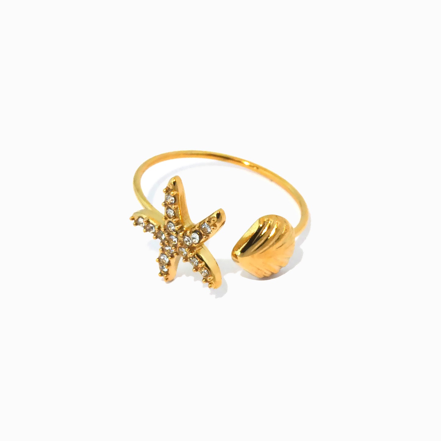 Anel Ajustável Estrela do Mar JZ1466 - Aço Inox Dourado