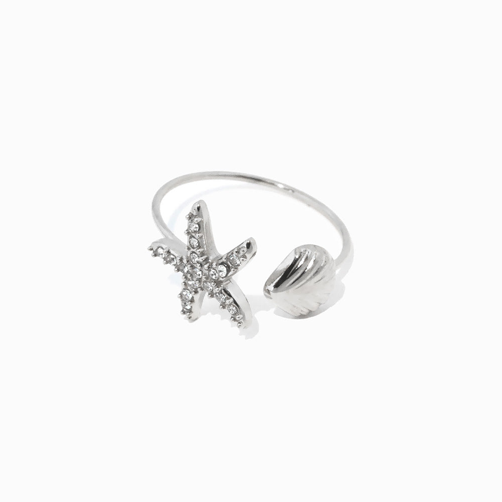 Anel Ajustável Estrela do Mar JZ1466 - Aço Inox Prateado