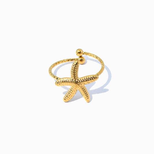 Anel Ajustável Estrela do Mar JZ1468 - Aço Inox Dourado