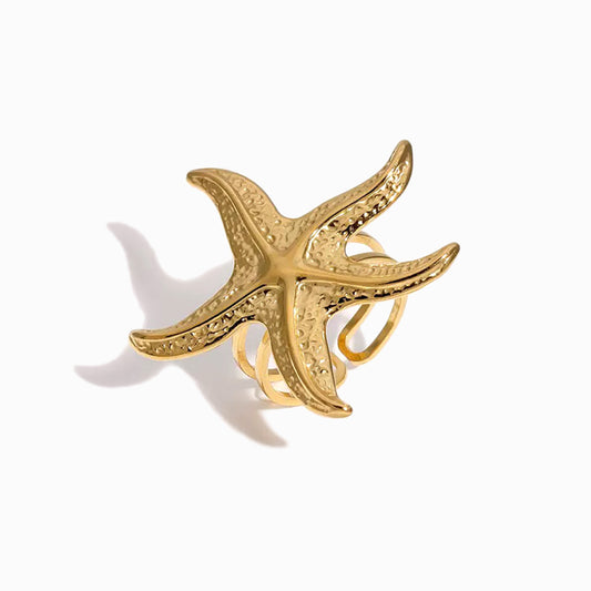 Anel Estrela do Mar JZ1512 - Aço Inox Dourado