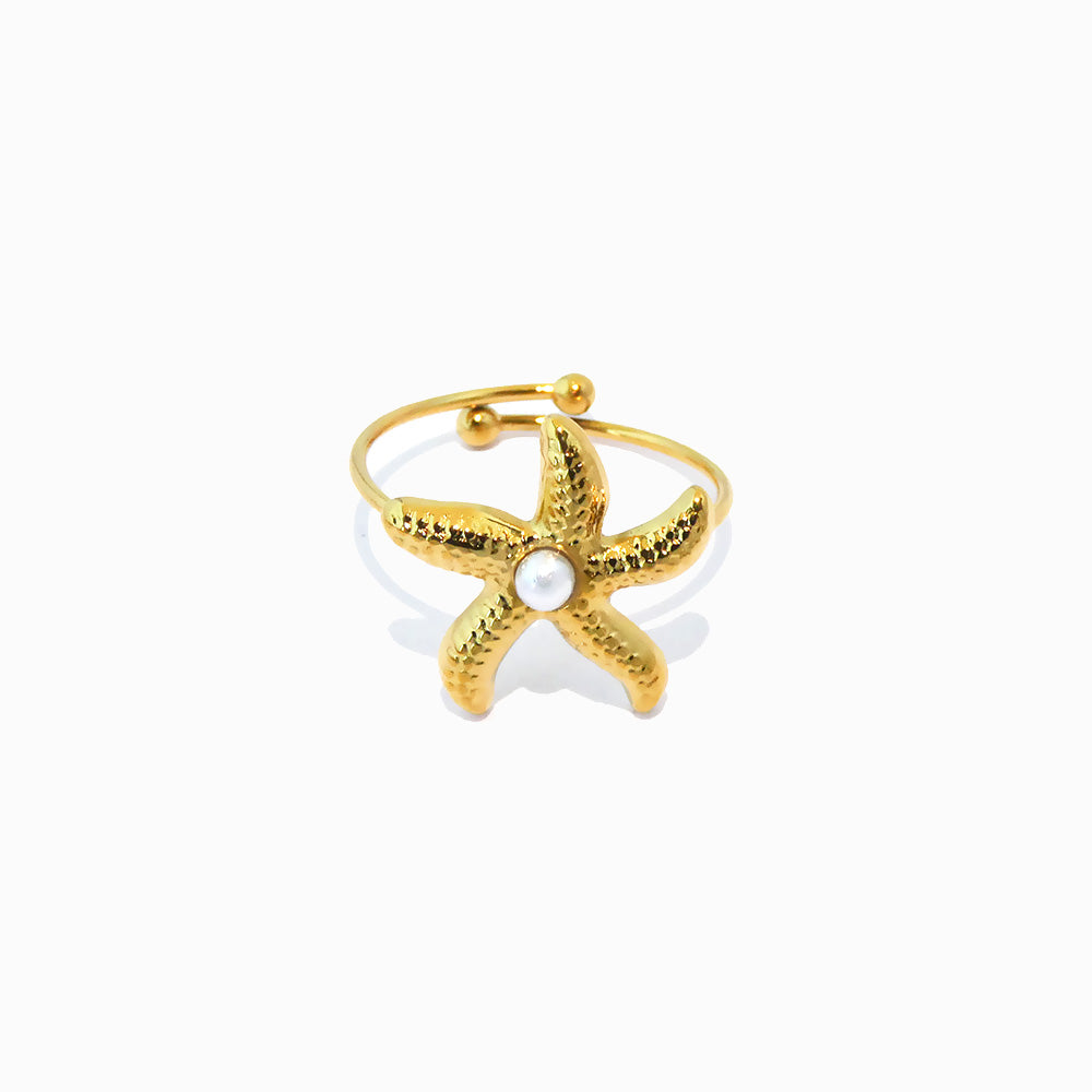 Anel Ajustável Estrela do Mar JZ1467 - Aço Inox Dourado