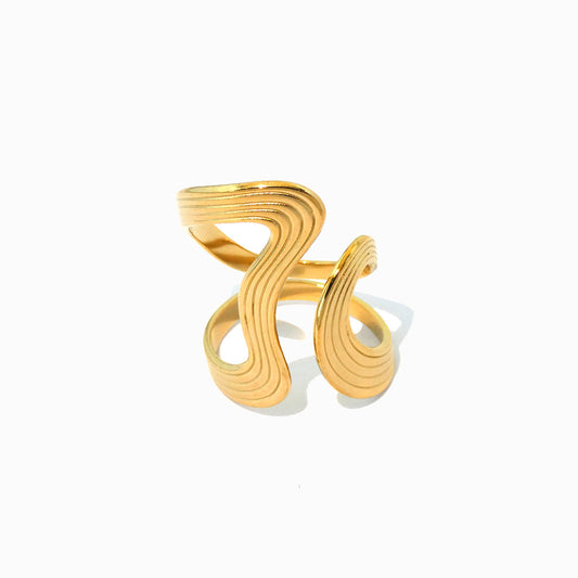 Anel Geométrico 18mm JZ1465 - Aço Inox Dourado