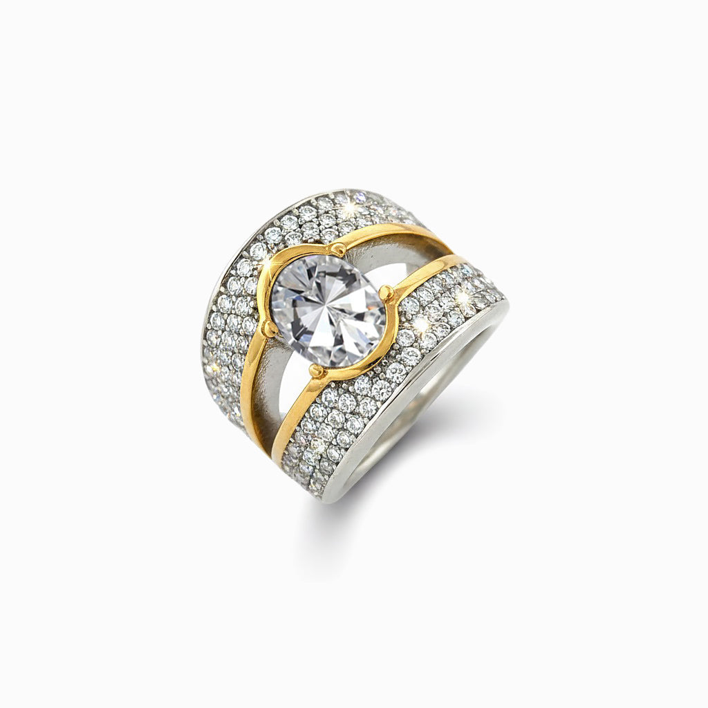 Anel com Brilhantes JZ1553 - Aço Inox