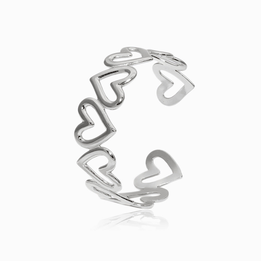 Bracelete Ajustável Corações SZ1052 - Aço Inox Prateado