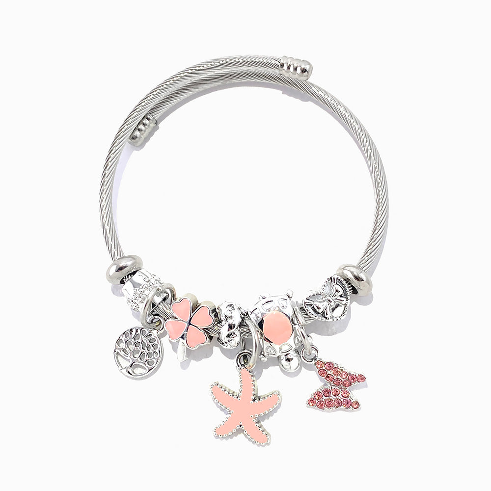 Bracelete Torcida com Charms SZ1068 - Aço Inox