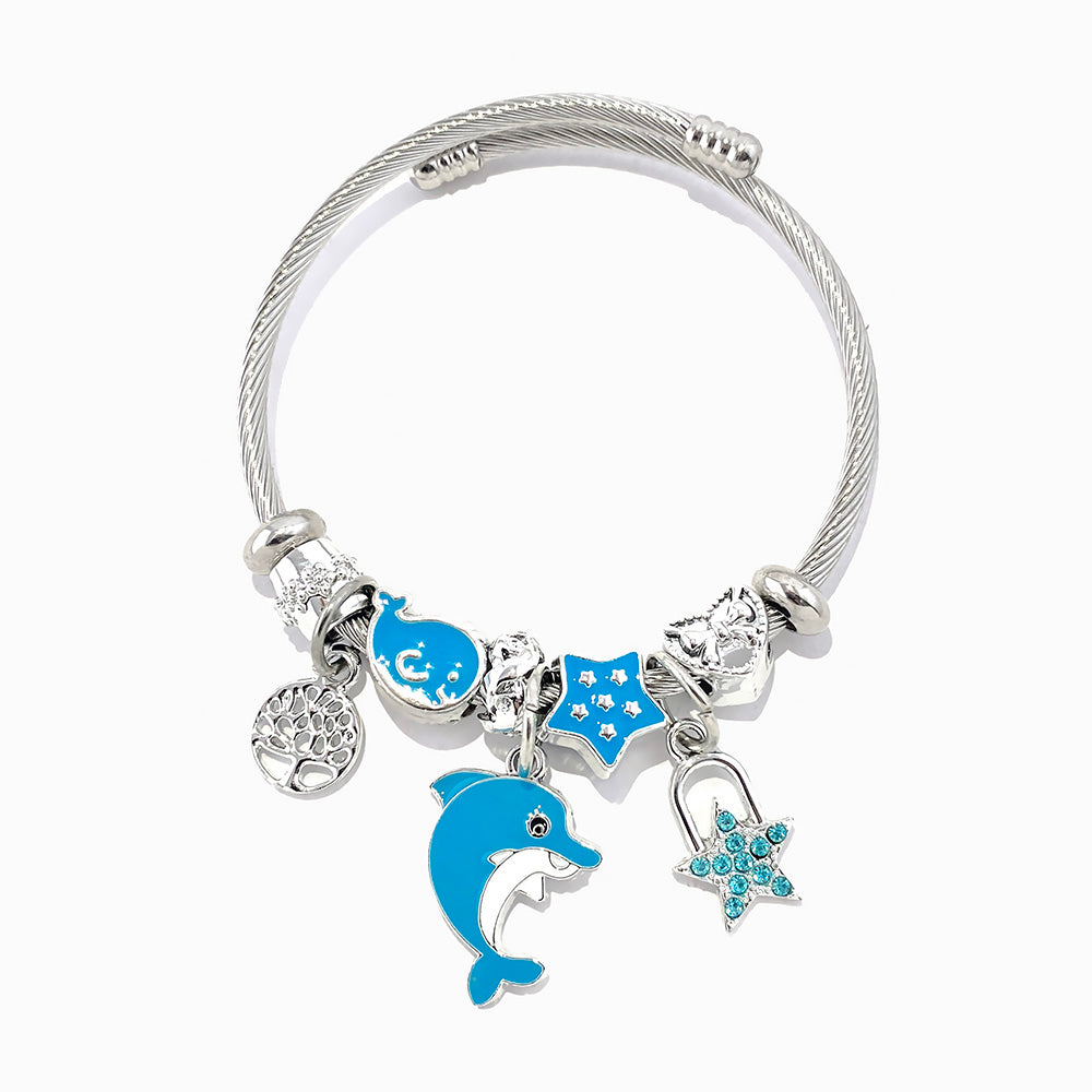 Bracelete Torcida com Charms SZ1071 - Aço Inox