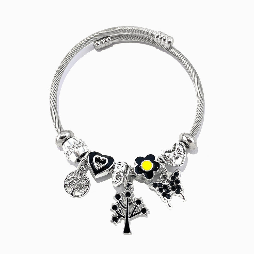 Bracelete Torcida com Charms SZ1075 - Aço Inox