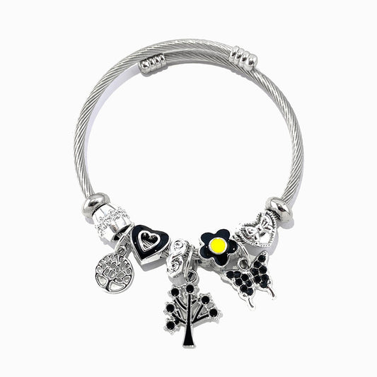 Bracelete Torcida com Charms SZ1075 - Aço Inox
