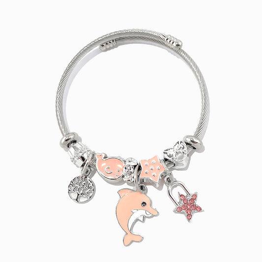 Bracelete Torcida com Charms SZ1076 - Aço Inox