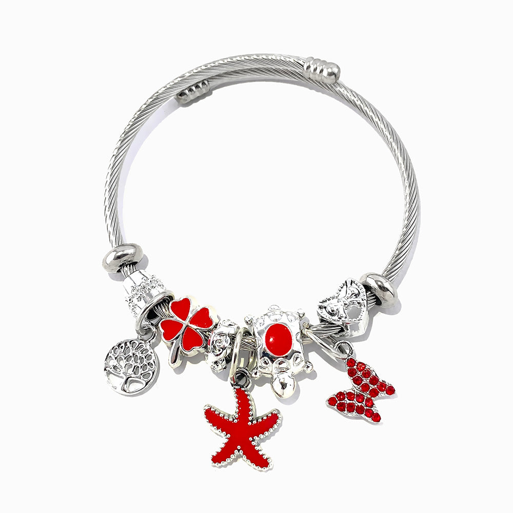 Bracelete Torcida com Charms SZ1077 - Aço Inox
