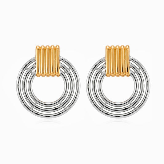 Brincos Bicolor Geométricos 31x27mm BR1594 - Aço Inox