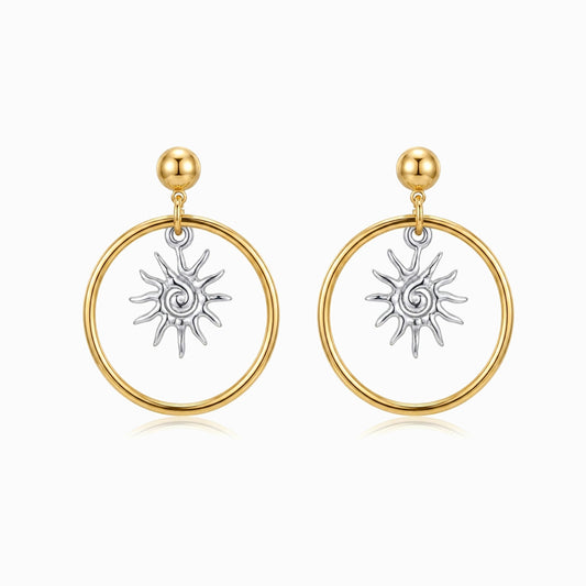 Brincos Bicolor Sol 33x25mm BR1595 - Aço Inox