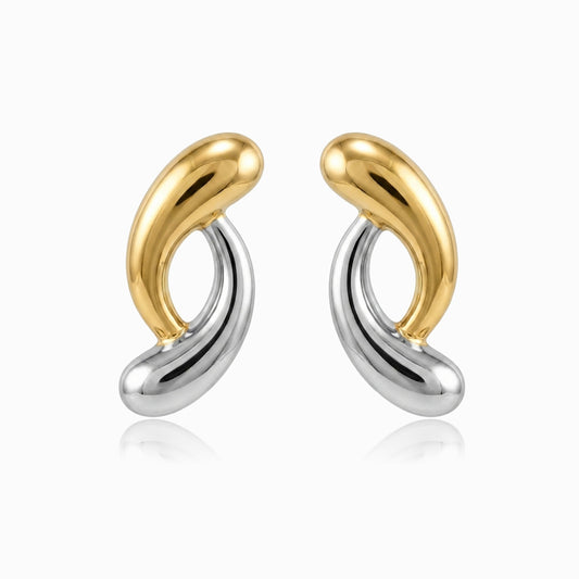 Brincos Bicolor Geométricos 30x15mm BR1598 - Aço Inox