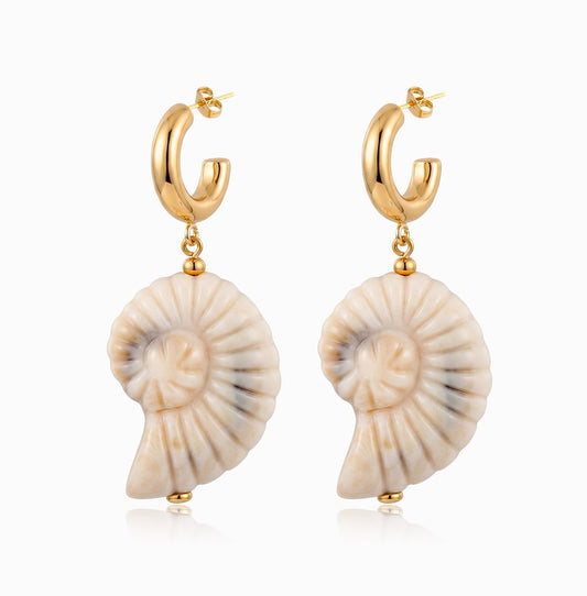 Brincos Concha Bege 68x33mm BR1565 - Aço Inox com Acrílico