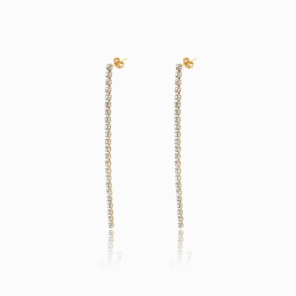 Brincos com Brilhantes 100x2mm BR3057 - Aço Inox Dourado