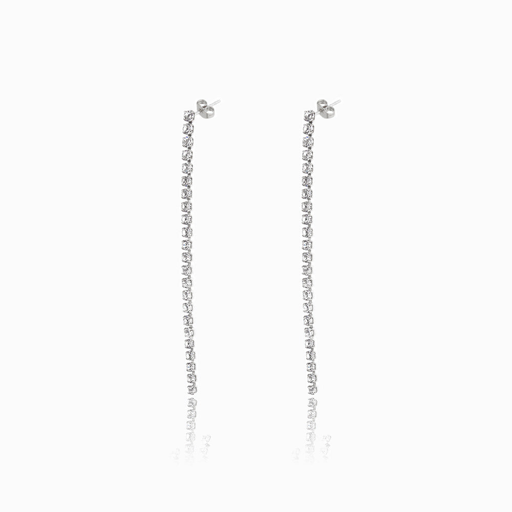 Brincos com Brilhantes 100x2mm BR3057 - Aço Inox Prateado