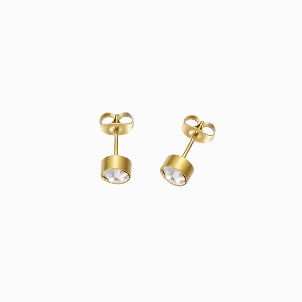 Brincos com Pedra de Nascimento 6mm BR1428 - Aço Inox Dourado