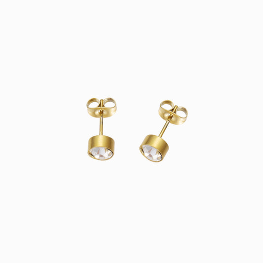 Brincos com Pedra de Nascimento 6mm BR1428 - Aço Inox Dourado