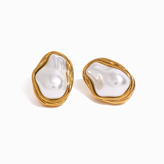 Brincos com Pérola 26x20mm BR1393 - Aço Inox