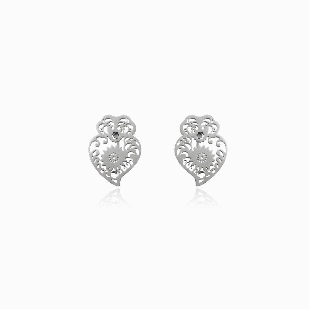 Brincos com Coração de Viana 14x10mm BR1324 - Aço Inox Prateado