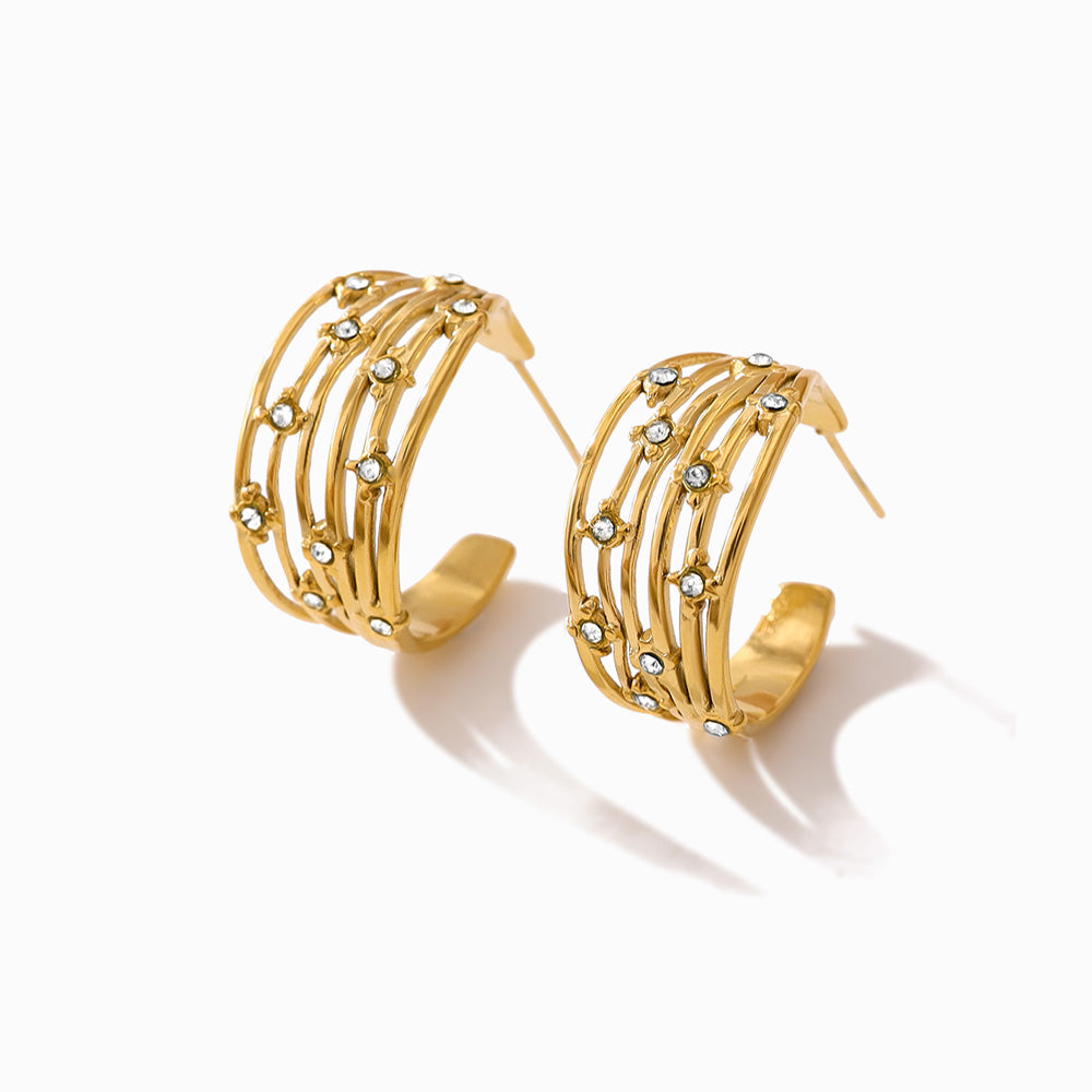 Brincos de Argola com Brilhantes 22mm BR1476 - Aço Inox