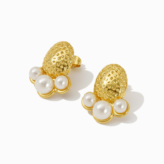 Brincos Elegantes com Pérola 22x18mm BR1513 - Aço Inox Dourado