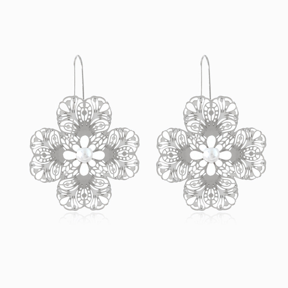 Brincos Flor 49x35mm BR1357 - Aço Inox Prateado