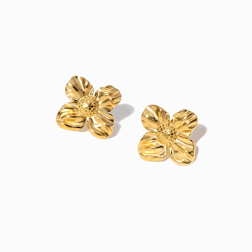 Brincos Minimalista Flor 18mm BR1421 - Aço Inox Dourado
