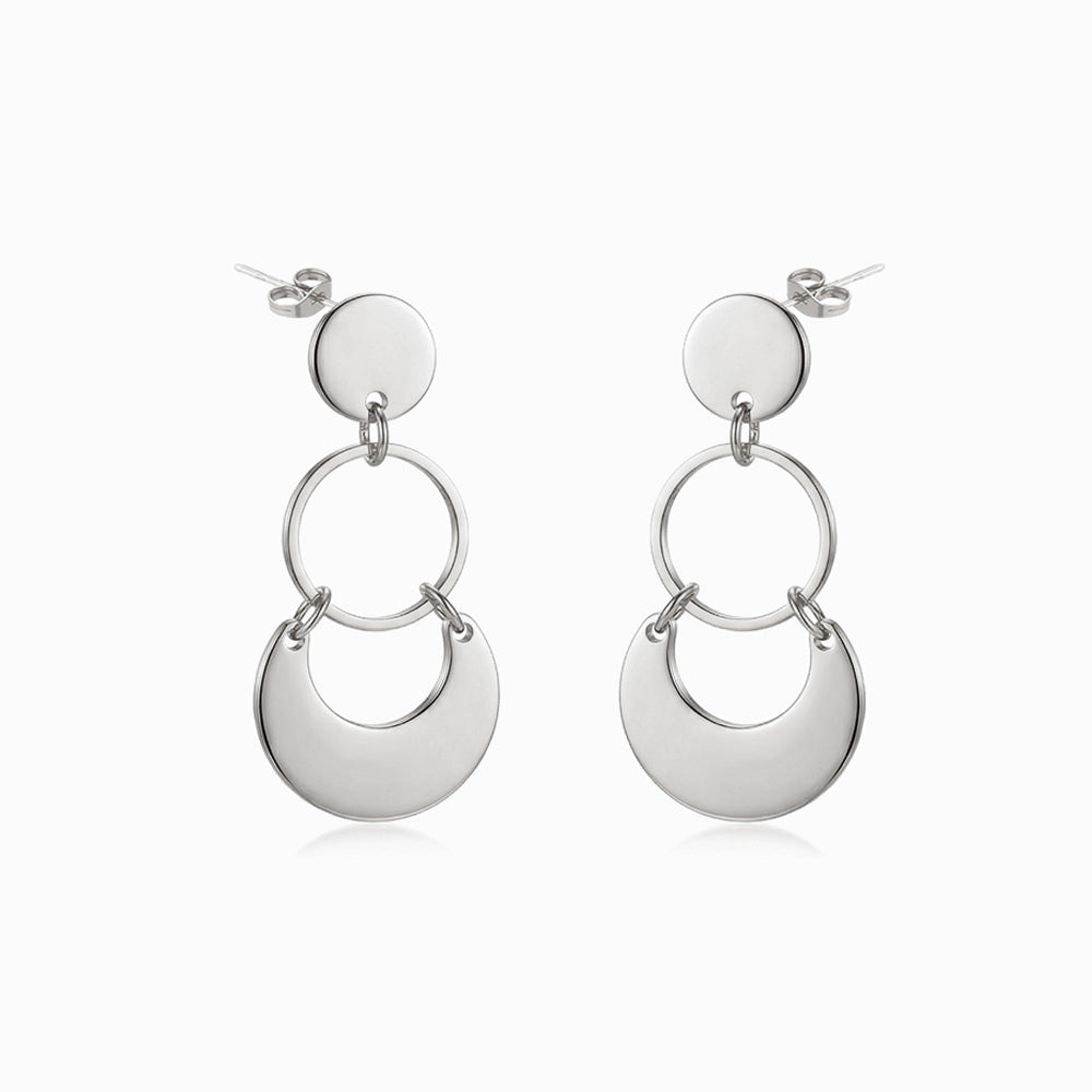 Brincos Geométricos 34x16mm BR3066 - Aço Inox Prateado