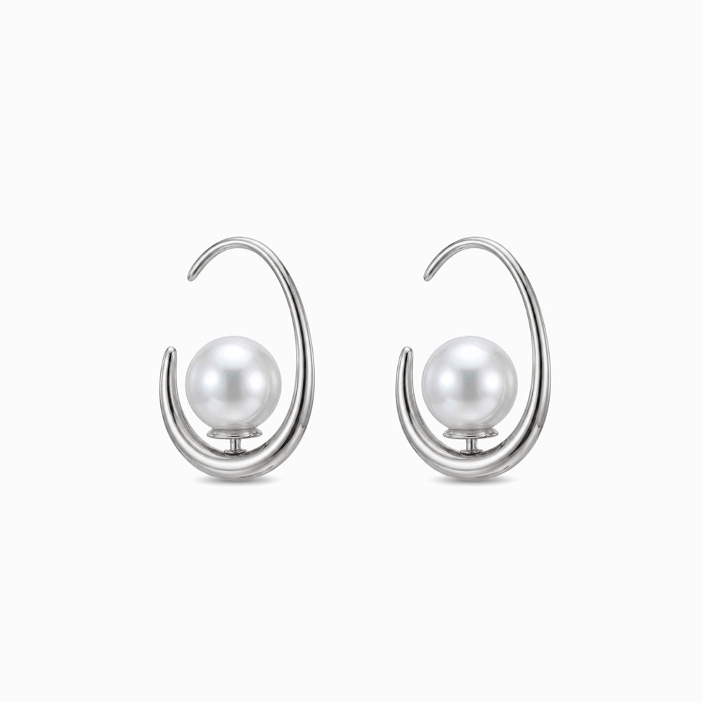Geometric Earrings with Pearl 20x15mm BR1656 - Stainless Steel