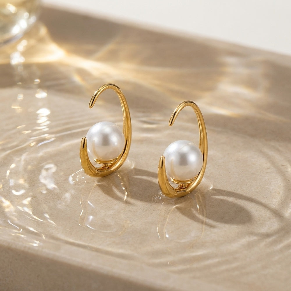 Boucles d'oreilles Géométriques avec Perle 20x15mm BR1656 - Acier Inoxydable